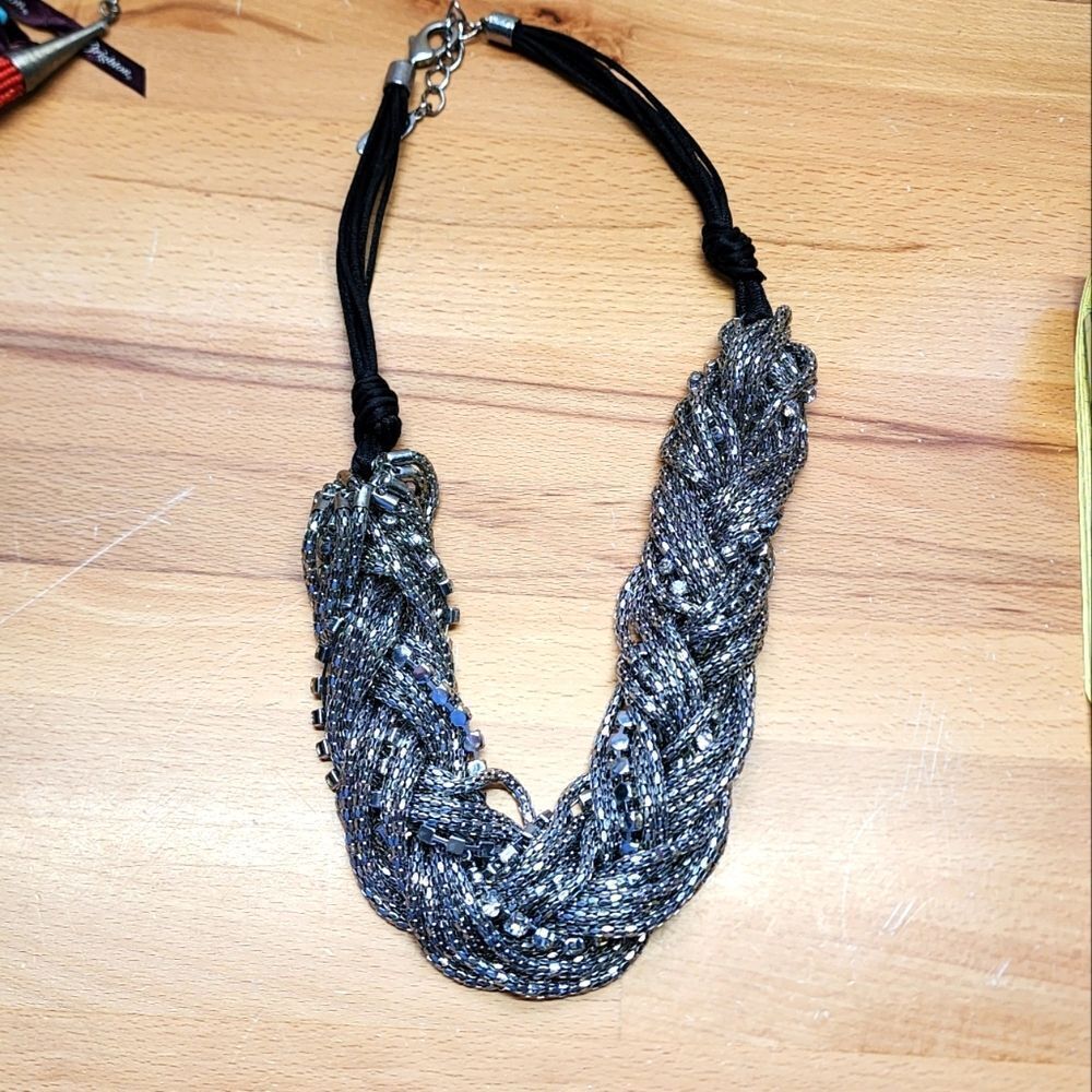 Chico's Necklace Chunky Silver & Black Statement Necklace